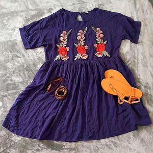 Navy Floral Embroidered Dress